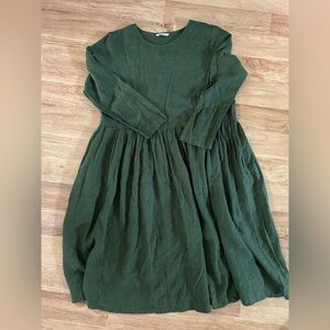 Linenfox Deep Green Linen Oversized Dress GUC